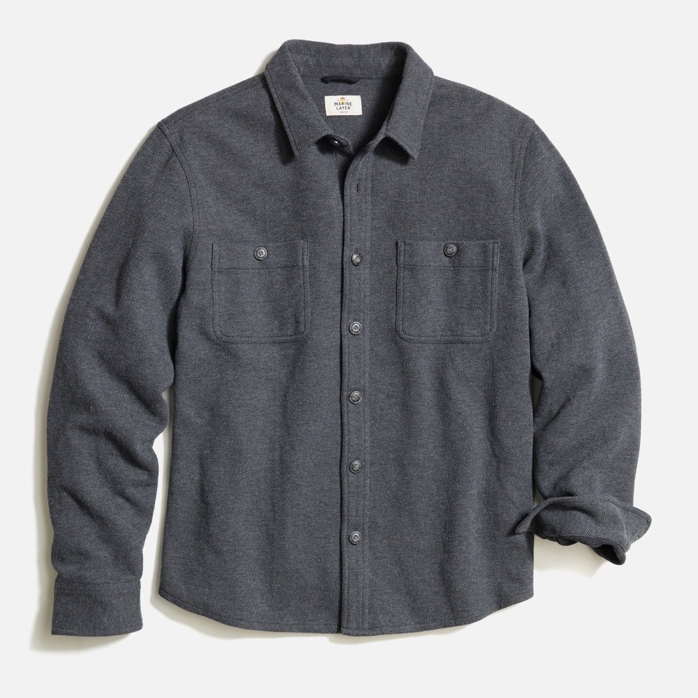 Marine Layer Pacifica Stretch Twill Shirt Dark Heather Grey Small New With Tags